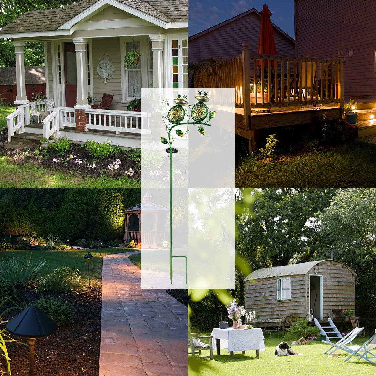 Afirst Solar Lights Outdoor Decorative Metal Sitting Frogs Hollow Out White LED Metal Waterproof Garden Stake Lights for Walkway Pathway Lawn Patio Yard Decorations