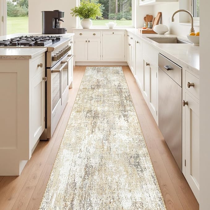 RELEANY Washable Area Rugs 2'x10' Non-Slip Modern Abstract Soft for Living Room Entryway Bedroom Nursery, Print Pattern, Neutral Brown Gray