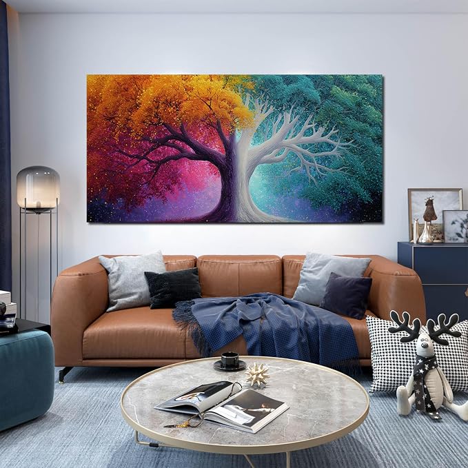 AOZEMI Colorful Wall Decor Tree Wall Art Canvas Large Pictures Art for Living Room Bedroom Bathroom Office Modern Artwork 29"x 59"
