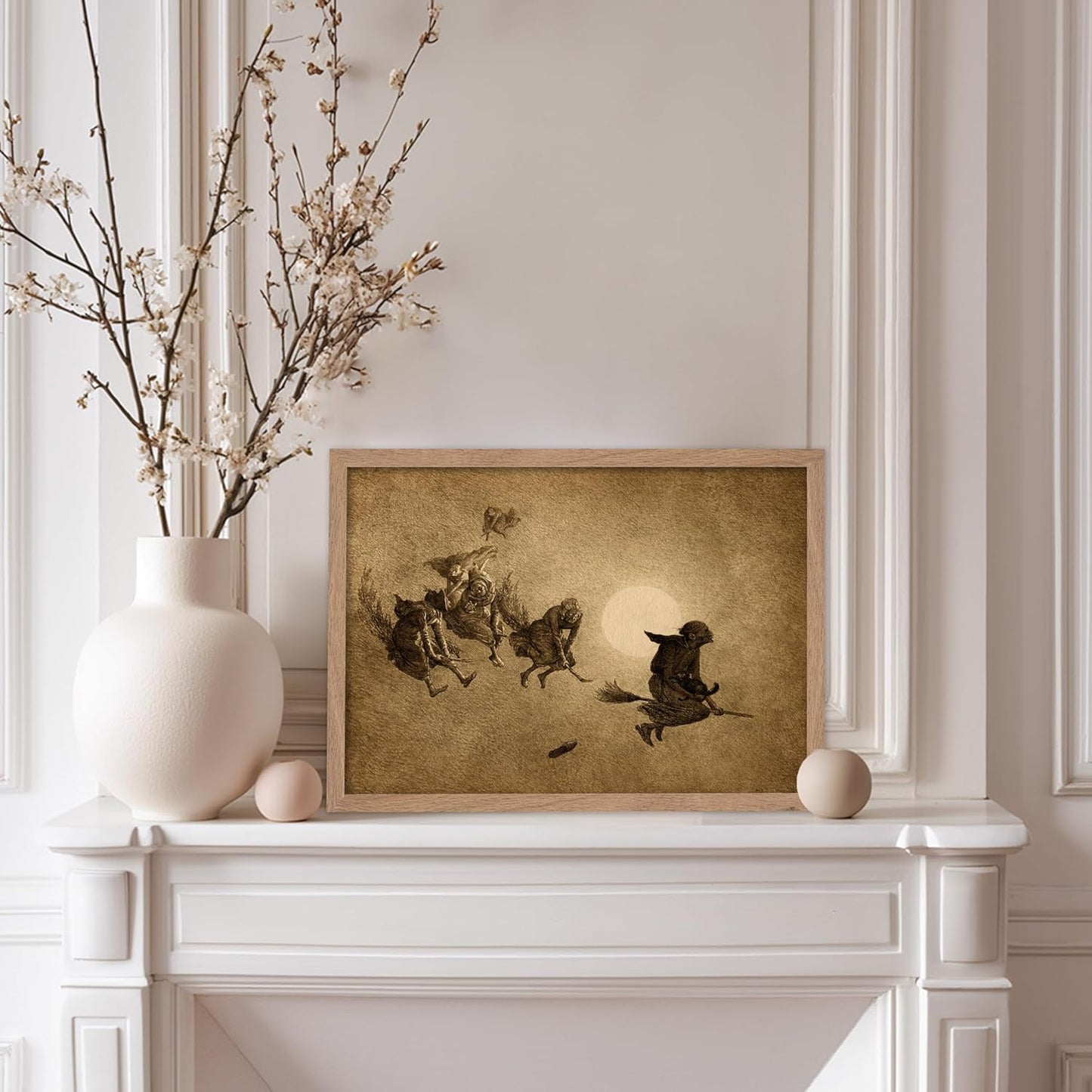 Poster Master Vintage William Holbrook Beard Poster - Retro Occult Print - Gift for Gothic, Horror Fan - The Witches Ride, Pagan, Goth, Magic - Wall Decor for Bedroom, Dorm, 8x10 Beige Framed