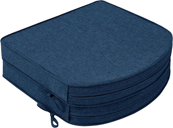 Outdoor Chair Cushions, Fade-Resistant & Water-Resistant, D Shaped Patio Furniture Seat Chair Pads Replacement with Ties, Non-Slip Bottom, Removable Cover, Set of 2, 17 x 16 Inch, Navy Blue