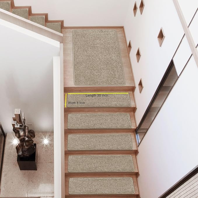 PURE ERA Carpet Stair Treads Tape Free Non Slip Indoor Stair Carpet Stair Protectors Pet-Friendly Non-Slip Skid Resistant Washable Reusable 8" x 30"(7 Pieces,Cream Gray)