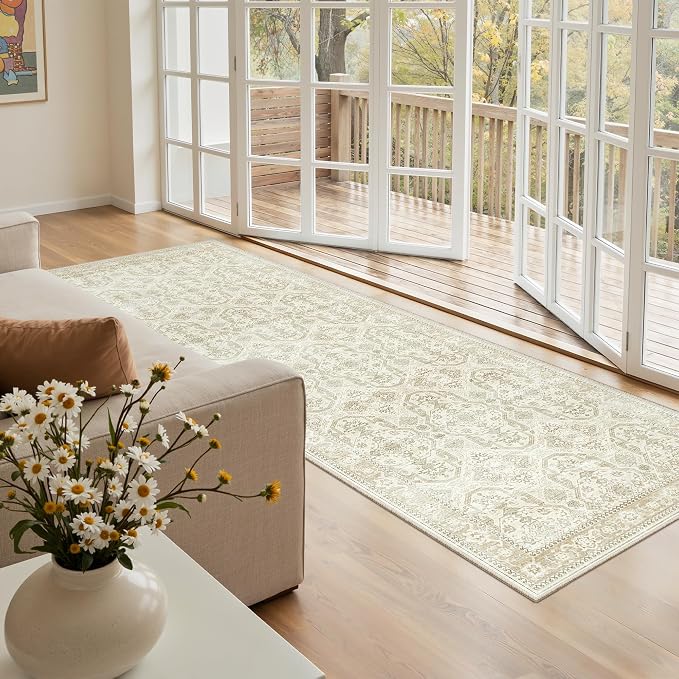 Soalmost Runner Rug 2x6 Washable Non-Slip Kitchen Runner Rugs for Bathroom Laundry Room Beige/Brown Vintage Floor Carpet Runners for Hallway Entryway