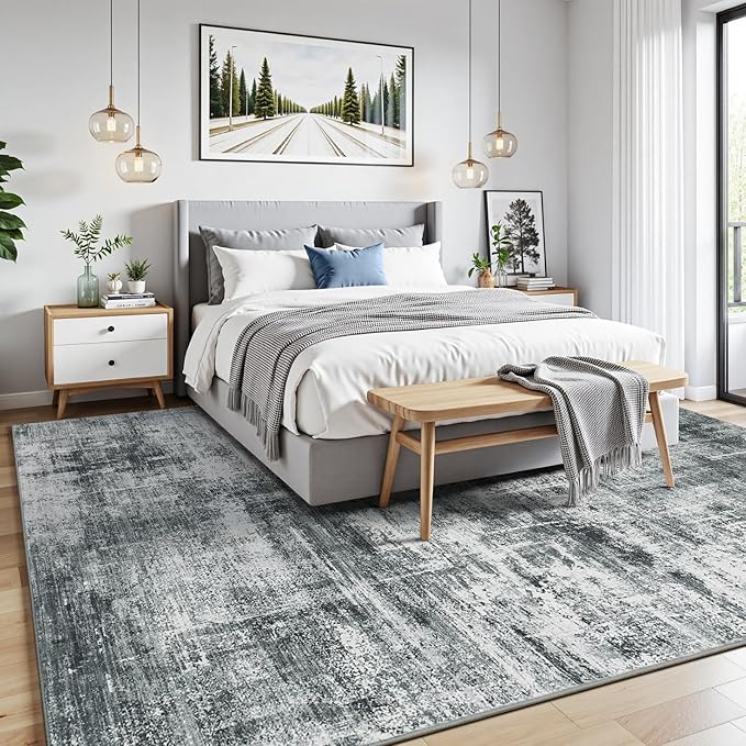 Lofus 5x7 Area Rug for Living Room, Grey Abstract Rugs with Non-Slip Backing, Neutral Modern Washable Carpet for Bedroom Dining Room Home Office Nursery Indoor