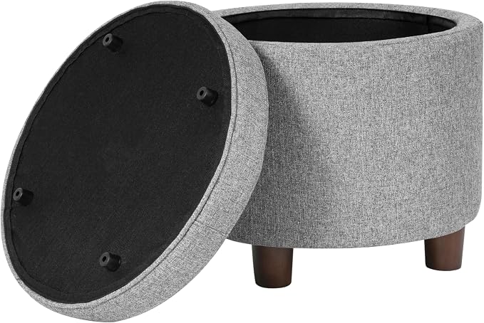 HomePop 19" Round Storage Ottoman - Light Gray Tweed