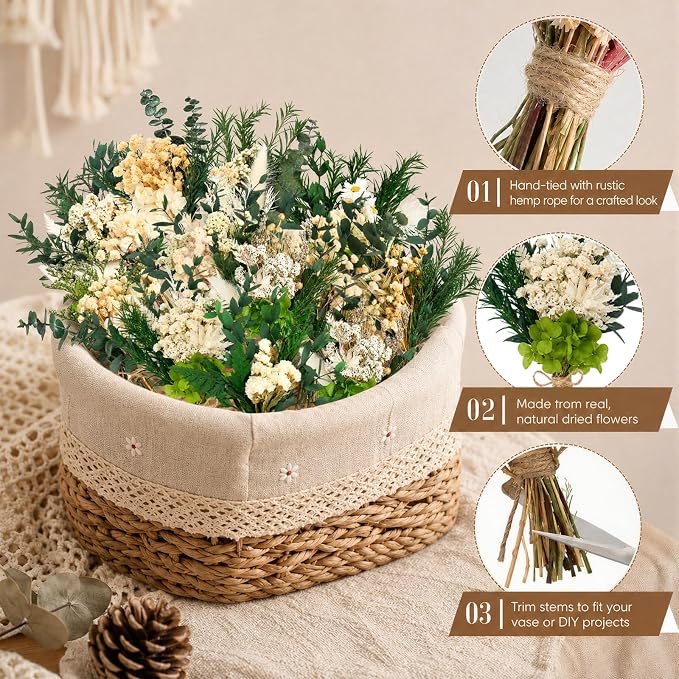 12/24PCS Handmade Dried Flower Bouquet with Stems Natural Dried Wildflowers 7.5 Inch Mini Dry Flowers for Vase Farmhouse Decor, Wedding Styling, Photography Props, Gift DIY(24pcs, Eucalyptus)