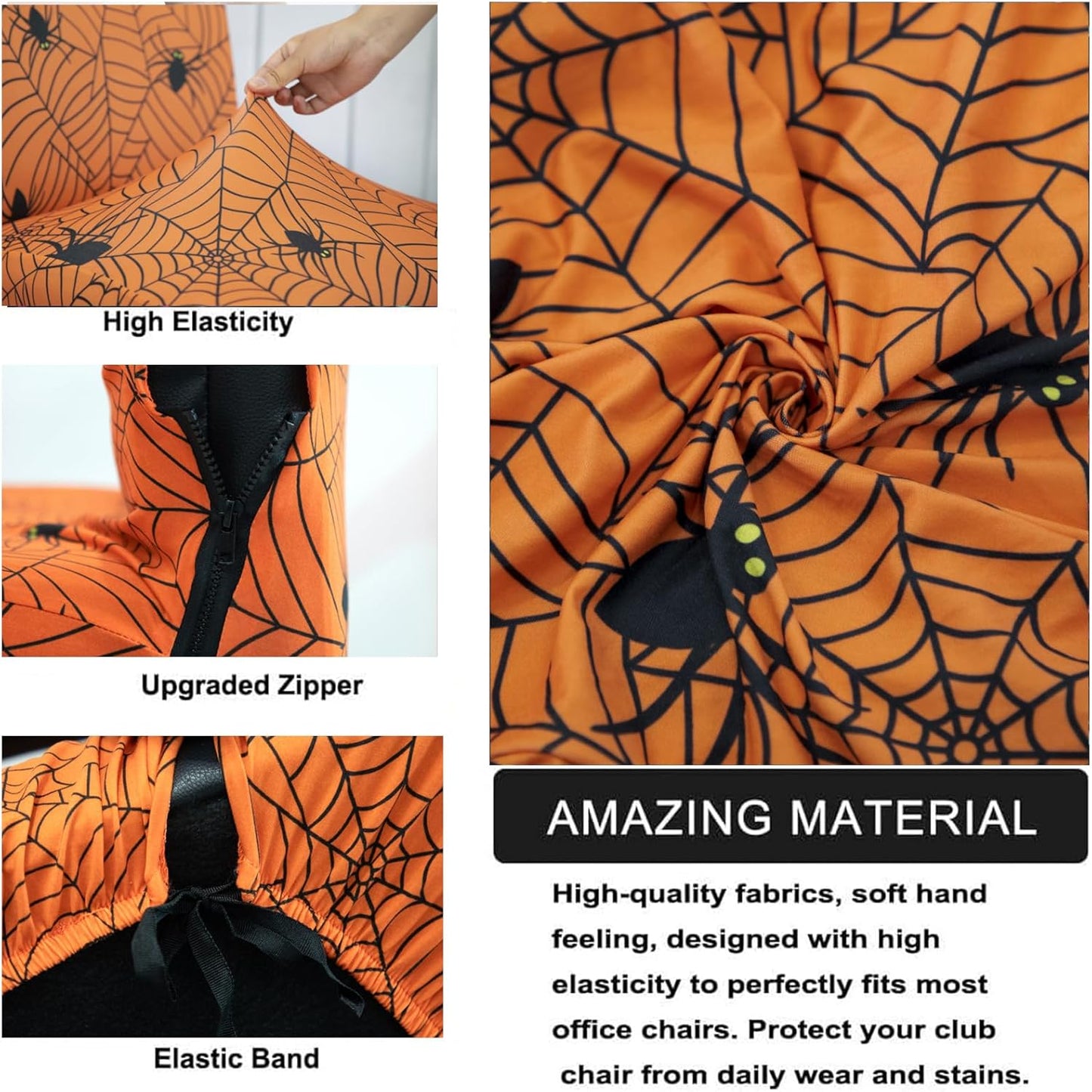 Halloween Office Chair CoversHorror Bloody Handprints Footprints on White Horror Theme Print Stretchable Slipcover for Modern Simplism Style High Back Boss Chair(No Chair) (Halloween07, M)…