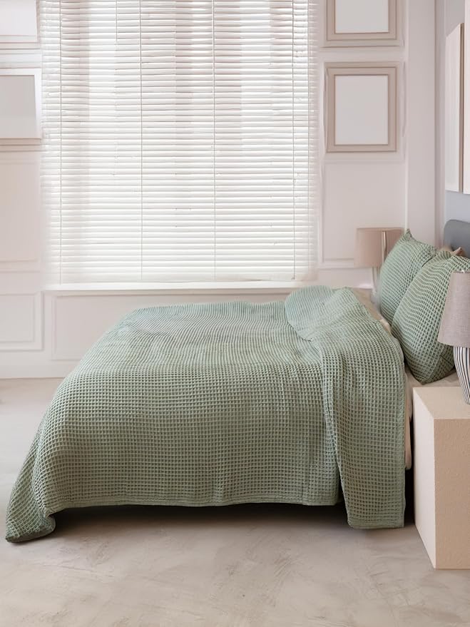 100% Turkish Cotton Waffle Throw Blanket King Size Sage Green - Premium Quality, Light and Airy Waffle All-Season Quilt - Lux Decorative Bedspread (Sage Green, King Size 95" x 110" Inch)
