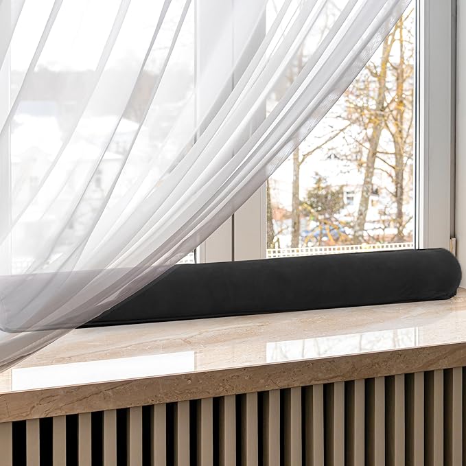 Sunolga 2 Pack Door Draft Stopper Filled with Glass Beads & Cotton, 24 Inches Removable Machine Washable Sound Proof Under Door Draft Blocker with Anti-Abrasion Bottom for Door and Window, Black
