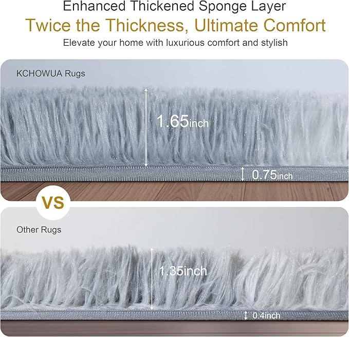 KICHOWUA Thick Area Rug Light Grey Fluffy 4x6 for Bedroom, Soft Shag Comfy Washable Rug for Living Room Dorm Kids Baby Nursery, Plush Shaggy Non-Slip Fuzzy Carpet, Tie Dye Gray