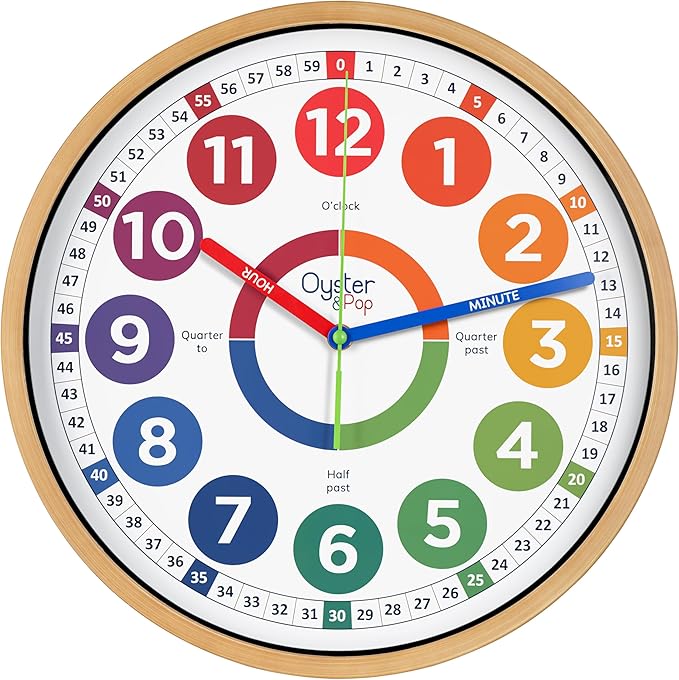 Oyster&Pop Extra Large Learning Clock for Kids - 14 Inch Silent Analog Classroom Clock - Kids Room Decor - Makes Teaching Time Easy