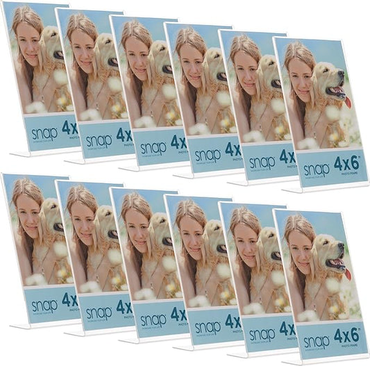 Snap 12 count 4"x6" Clear Acrylic Self Standing Photo Frames Perfect for Showcasing Memories in Style - Versatile and Durable Design Rectangular TableTop - Single Picture Frame (Pack of 6)