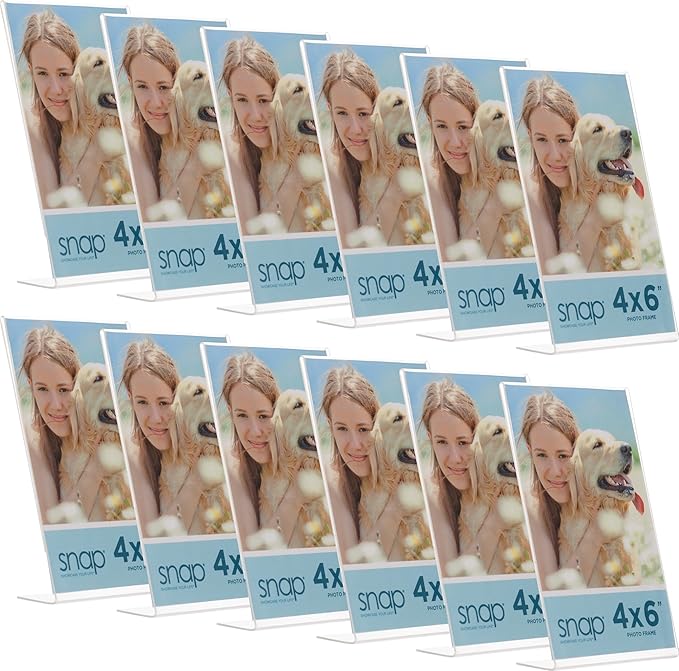 Set of 12 Snap - 4"x6" Clear Acrylic Self Standing Photo Frames - Perfect for Showcasing Memories in Style - Versatile and Durable Design for Home or Office Décor - Rectangular TableTop - Single Picture Frame