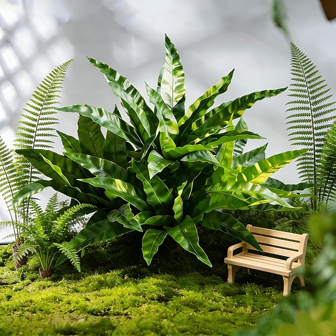 8Pcs Fake Ferns,35in Outdoor Faux Plants UV Resistant,3D Real Touch Fake Plants Total 120 Blades,Weatherproof Artificial Plants Outdoor Indoor for Garden Porch Home Office Living Room Decor