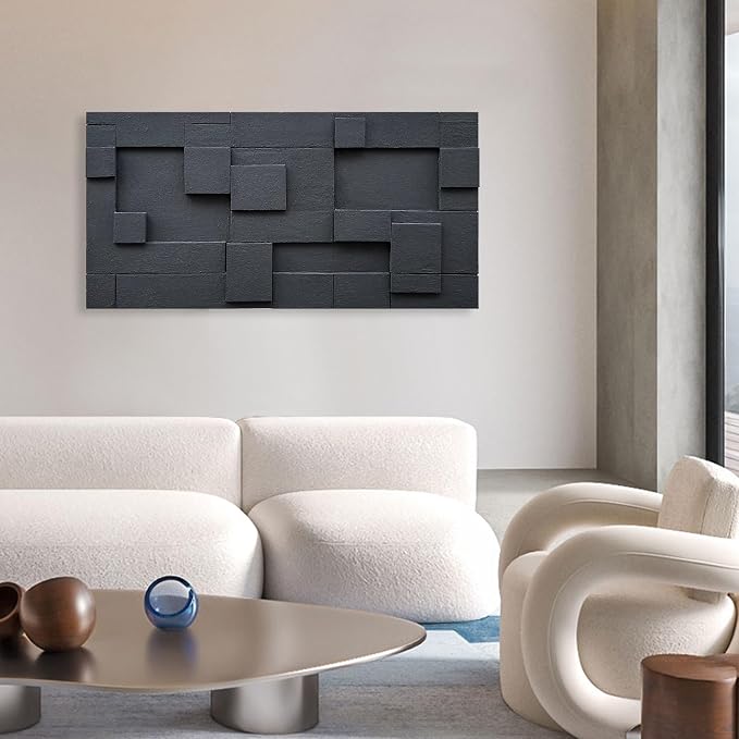 NANKAI Art Hand Painted Black Abstract Oil Painting Modern Minimalist Art Painting Office Hallway Bedroom Living Room Wall Art Deco 24x48 inches