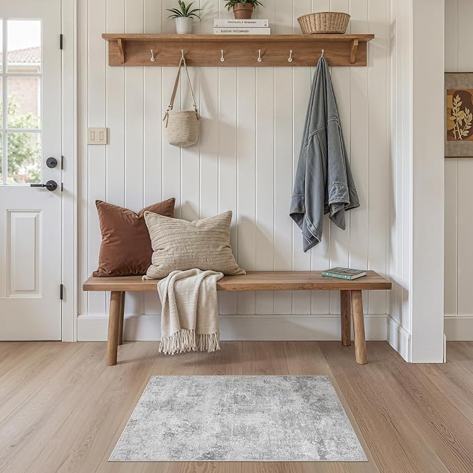 Tortania Area Rug Living Room Rugs - 2x3 Washable Soft Neutral Boho Moroccan Farmhouse Mat Indoor Floor Carpet for Bedroom Under Dining Table Home Office Decor - Ivory Grey