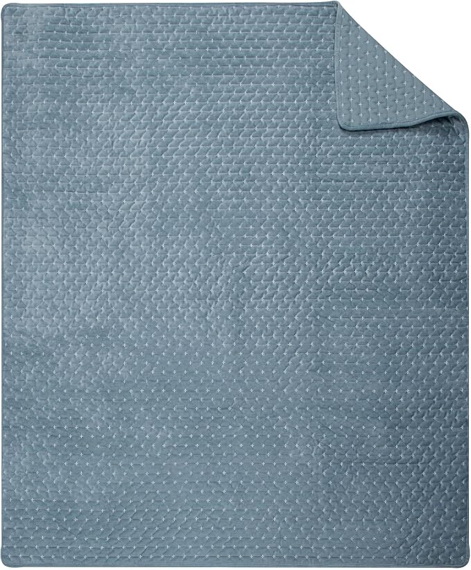 Levtex Home - Velvet Stitch - Throw - Cross Stitch Velvet - Chambray with White - Quilt (50x60in.) and Sham 50x60in. - Polyester