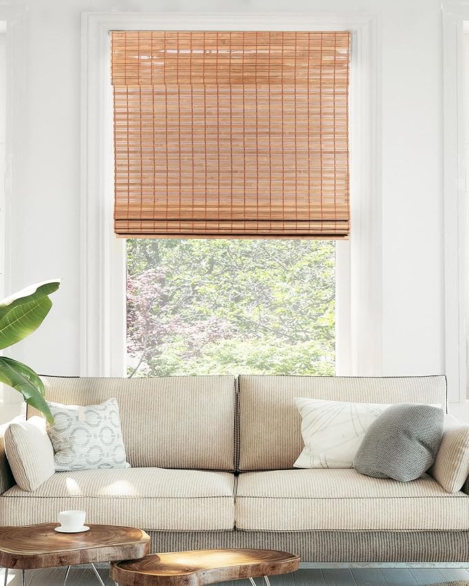CHICOLOGY Bamboo Roman Shade, Cordless Light Filtering Woven Wood Window Treatment for Living Room, Dining Room, Kitchen & Office, Natural Bamboo Blinds for Boho Coastal Decor, Squirrel, 34"W x 48"H