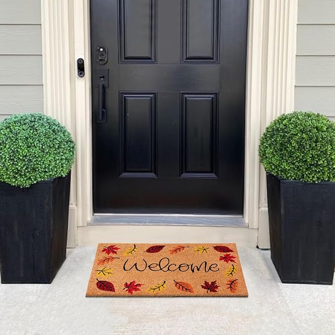 A1HC Natural Coco Coir Door Mat Autumn Leaves Doormat with Heavy Duty Non-Slip PVC Backing - 18" x 30" - Easy to Clean, Welcome Mat for Home, Low-Profile Durable Doormat