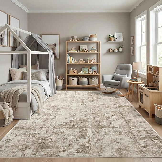 GarveeHome 10x14 Abstract Area Rug, Washable Soft Low Pile Non Slip Accent Rug for Living Room, Bedroom, Dining Room, Modern Neutral Indoor Carpet