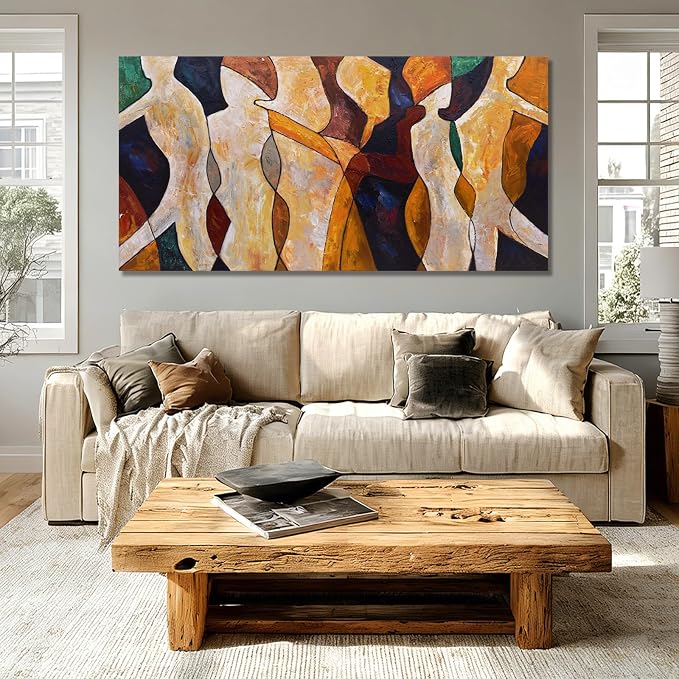 Hue7Art Abstract Canvas Wall Art Modern Colorful Abstract Painting Contemporary Figurative Artwork for Living Room Bedroom Office Apartment Wall Decor 24x48 Inch
