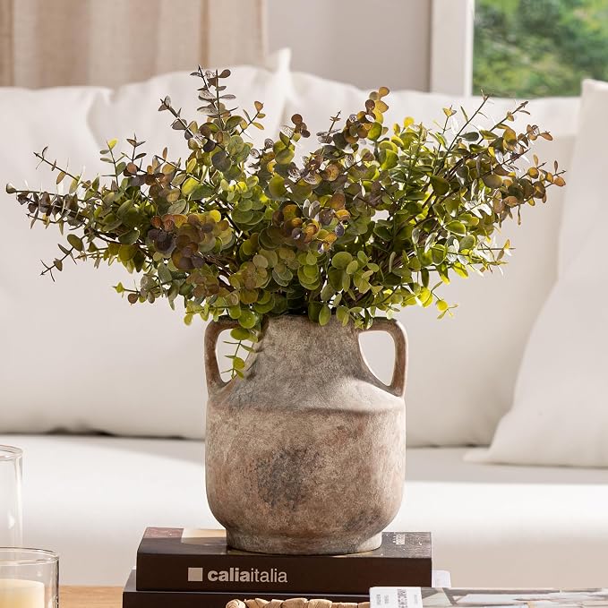 Mitt&Ditt Ceramic Flower Vase, Farmhouse Rustic Vase, Handcrafted Weathered Pottery Vases, Terracotta Vases for Home Decor, Living Room, Table, Shelf