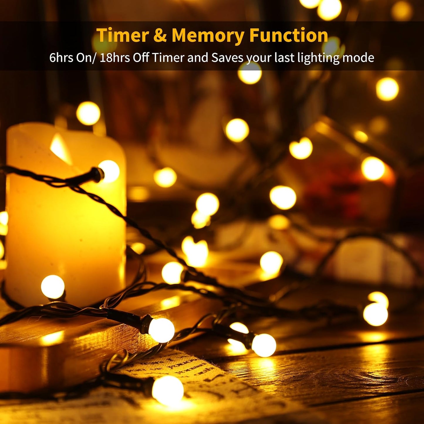 Brizled LED String Lights, 66ft 200 LED Warm White Christmas String Lights, 8 Modes LED Christmas Lights, Berry String Lights Plugin, Xmas Tree Lights Green Wire for Indoor Outdoor Party Patio