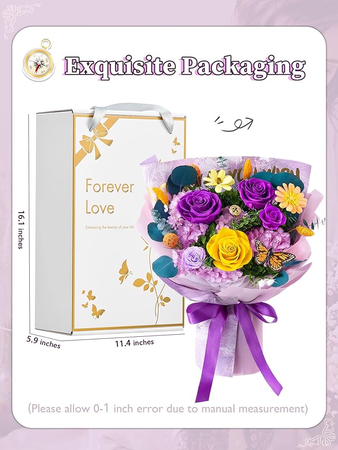 Flowers for Delivery Prime Forever Flowers Preserved Roses Bouquets Purple Flower Birthday Gifts for Women Valentine's Day Mothers Day Graduation