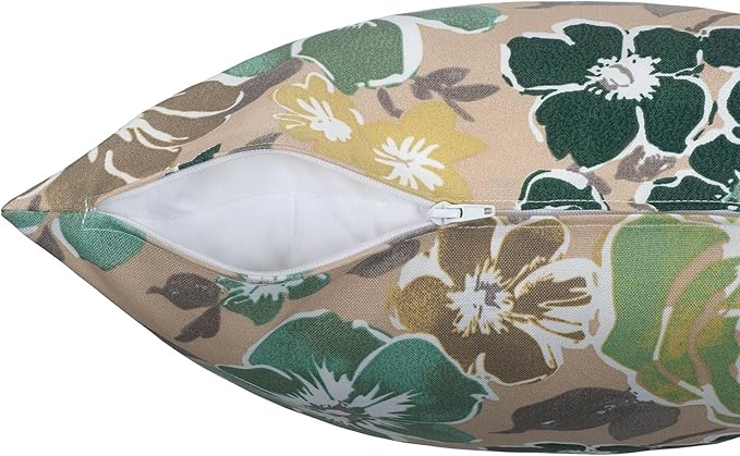 Magpie Fabrics Patio Pillow with Insert 18"x18", Set of 2, Fade-Resistant Outdoor Indoor Cushion Decorative Throw Pillow Decoration for Couch Garden Furniture - Green Floral