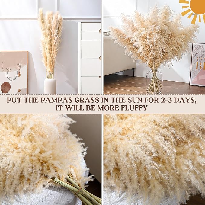 Pasuvsigt 40" inch 36 Stems Natural Pampas Grass Decor Tall, Boho Home Decor,Pompas Grass, Dried Tall Pampas Grass for Wedding Floral Arrangements, Farmhouse,Party