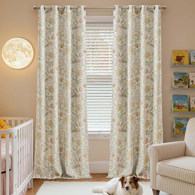 jinchan Nursery Curtains 95% Blackout Yellow Floral Curtains for Girls Room, 96 Inch Length Farmhouse Drapes for Bedroom Living Room Darkening Window Treatment Fall Decor Grommet Top Set of 2 Panels
