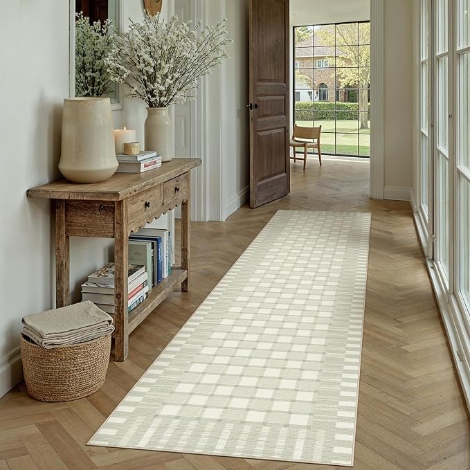 PureCozy Machine Washable Green 2x8 Runner Rug for Hallways Indoor Kitchen Long Carpet Non-Slip Low Pile Modern Soft Accent Throw Rugs for Entrance Bedroom Dining Laundry