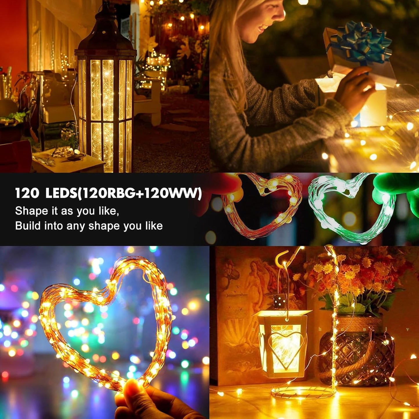 39Ft 120 LED Fairy Lights Battery Operated, RGB Color Changing String Light with Remote and Timer, Battery Powered Twinkle Lights for Bedroom, Dorm, Wall, Mason Jar, Backyard Indoor Outdoor Christmas