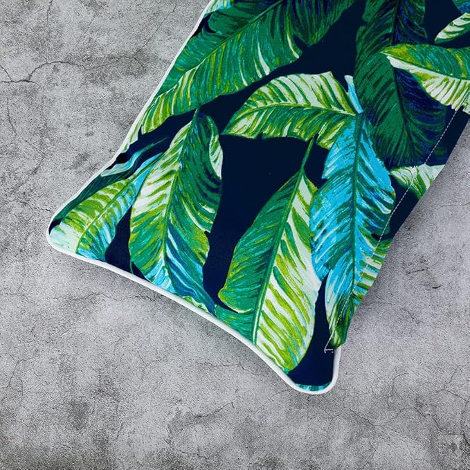 Magpie Fabrics Set of 2 Lumbar Throw Pillow with Insert 12x20 Inch, Outdoor Rectangular Waterproof Home Decorative Toss Cushion for Patio Garden Car Office - Green Lagoon Leaves