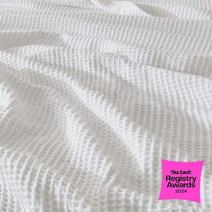 100% Cotton White Blanket King Size for Bed - Breathable and Soft, Waffle Weave for Summer Spring, 102x90 Inches