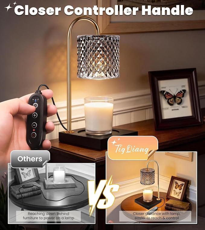 TigQiang Candle Warmer Lamp with Timer Dimmer, Birthday Gifts for Women Mom, House Warming Gifts, Elegant New Home Decor, Wax Warmer for Jar Candles, Heater Lamp for Scented Wax, Black Glass