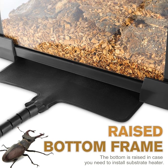 20"x12"x10" Reptile Terrarium, Escape-Proof Glass Terrestrial Vivarium for Small Desert Reptiles Such as Leopard Geckos, with Escape-Proof Lock & Feeding Hatch