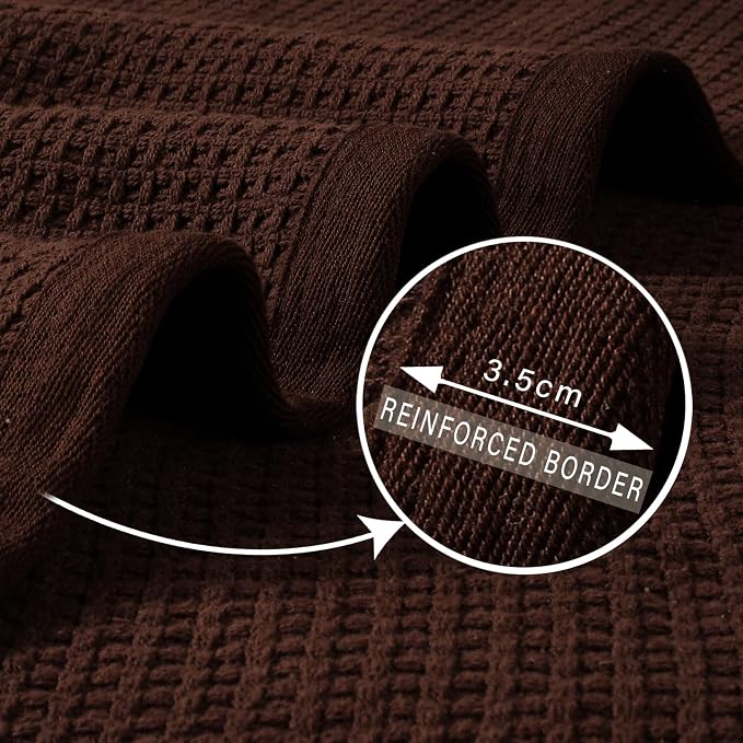 TreeWool Premium 100% Cotton Waffle Summer King Blanket (90"x108", Brown) | 420 GSM Breathable Lightweight Moisture Wicking Soft Knit Thermal Blanket for Bed or Sofa All-season Comfort Machine Washable