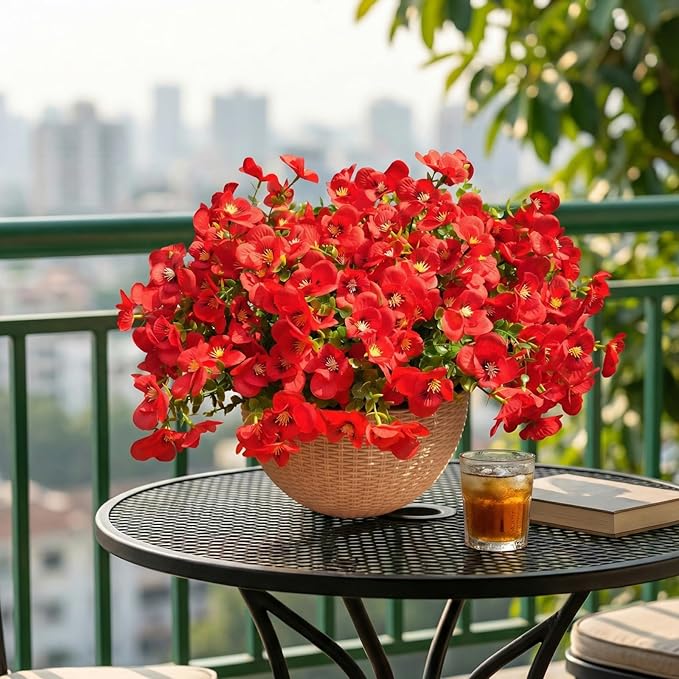 trytuny Artificial Flowers for Outdoor, Realistic Faux Plants for Outside Indoor Porch Patio Window Box Planter Home Decor (12pcs -red)