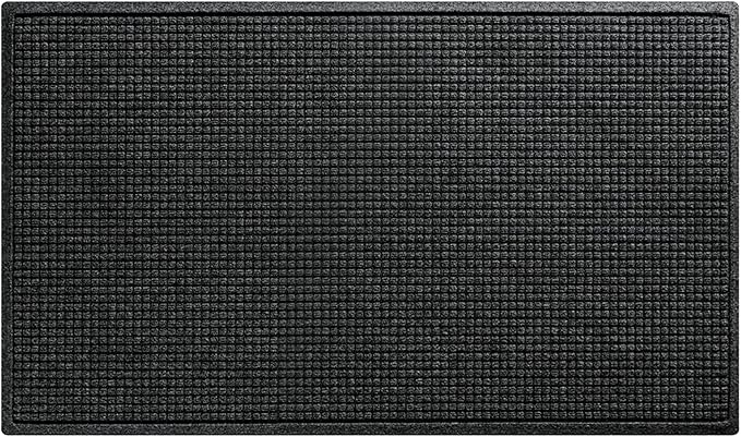 WaterHog Squares Front Door Mat Indoor Outdoor Entrance, Absorbent All-Weather Doormat with Non-Slip Rubber Backing, Dirt & Moisture Trapper, Low Profile, Easy Clean, Made in USA, 35.5"x59.5" Charcoal