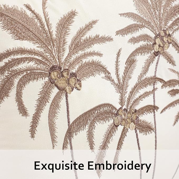 Coconut Tree Pillow Covers 18x18 inch Set of 2 Embroidery Throw Pillow Covers Farmhouse Pillow Cushion Case Spring Summer Decorative Farm Pillowcases Square Rustic Pillow Case, Brown