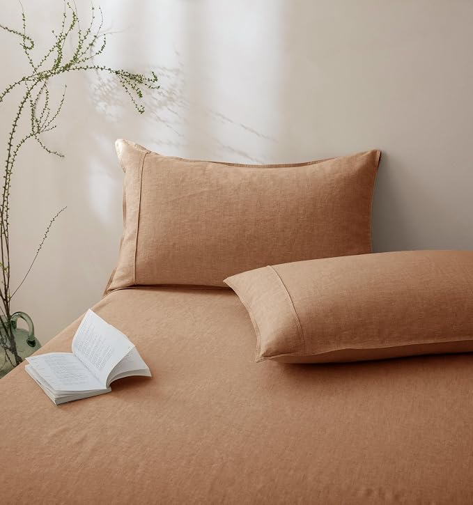 Talasily 100% French Linen Pillow Case Queen Size Set of 2,Oeko-TEX Certified Stone Washed Flax Pillow Shams with Envelope Closure - Breathable & Cooling for Hot Sleepers（Matcha Brown,20''x30''）