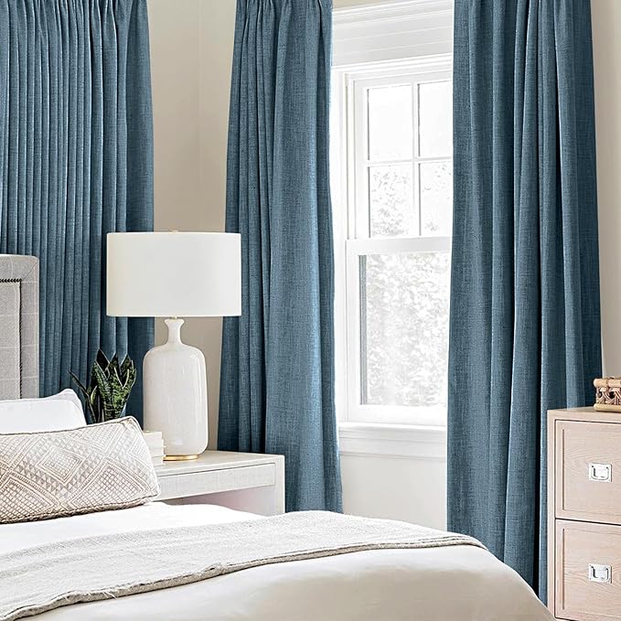 MIULEE Linen Texture Curtains for Bedroom Solid 100% Blackout Thermal Insulated Dusty Blue Curtains Grommet Room Darkening Drapes Luxury Decor for Living Room Nursery 52x45 Inch (2 Panels)