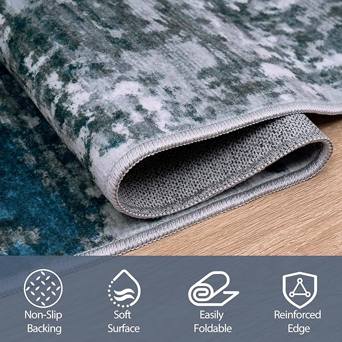 5x8 Area Rugs for Living Room Rug Washable: Abstract Rug for Dining Room Bedroom Carpet Non Slip 5 by 8 Indoor Modern Nursery Home Office Navy Grey