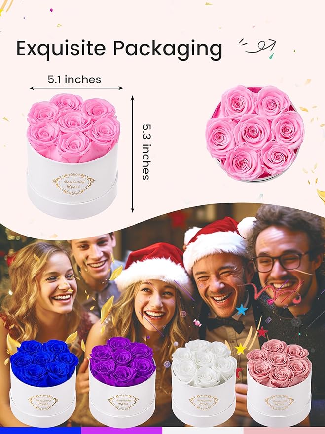 Beaulasting Long Lasting Preserved Roses in a Box Last a Year Forever Flowers for Her Mom Wife Anniversary Birthday (Round White Box, Light Pink)