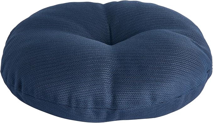 Magpie Fabrics Outdoor 15"x15"x4" Round Bistro Seat Cushions with Ties Set of 2, Tufted Waterproof Patio Floor Chair Pads for Home Garden Balcony Kitchen Office Porch, Navy