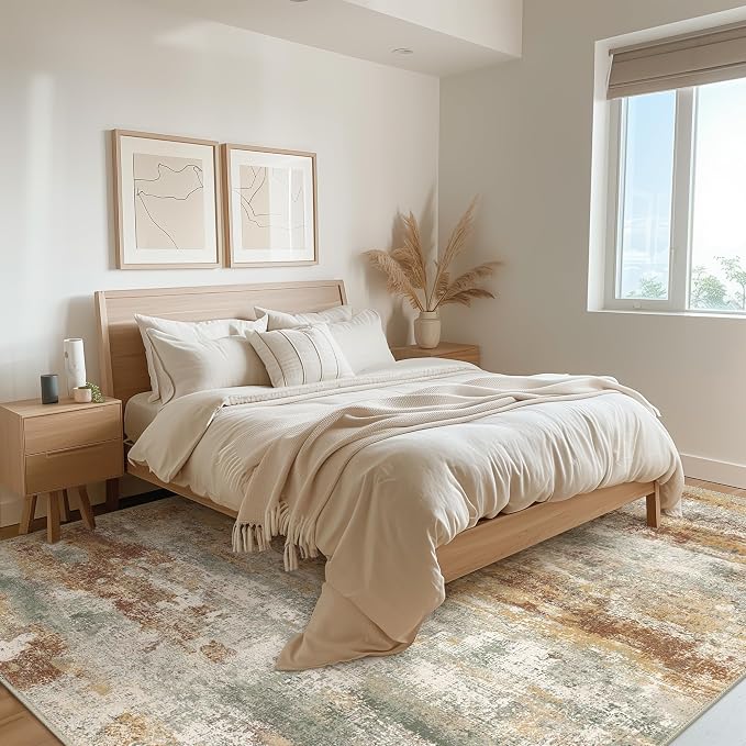 BEIMO Area Rugs 6x9 for Living Room Bedroom, Modern Abstract Machine Washable Rug, Soft Low Pile Floor Cover with Non Slip Backing for Dining Room, Orange Green