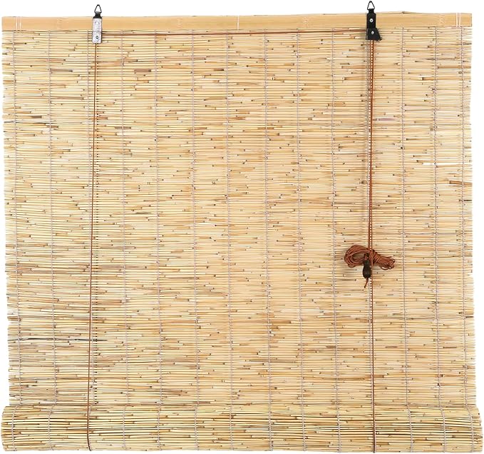 Reed Roller Blinds Shades, Vertical Lifting and Breathable Waterproof Design, Sun Shade and Ventilation, Easy Installation,72" Wx72 H