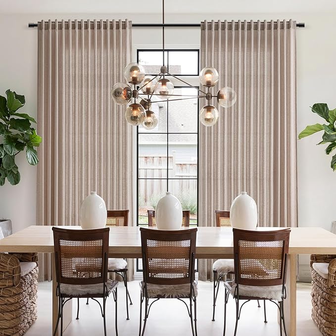 Oatmeal Linen Curtains 108 Inches Long 2 Panels Set for Living Room Back Tab Pocket Semi Sheer Modern Minimalist Extra Long Linen Curtain Light Filtering Ceiling Drapes for Large Window 40x108