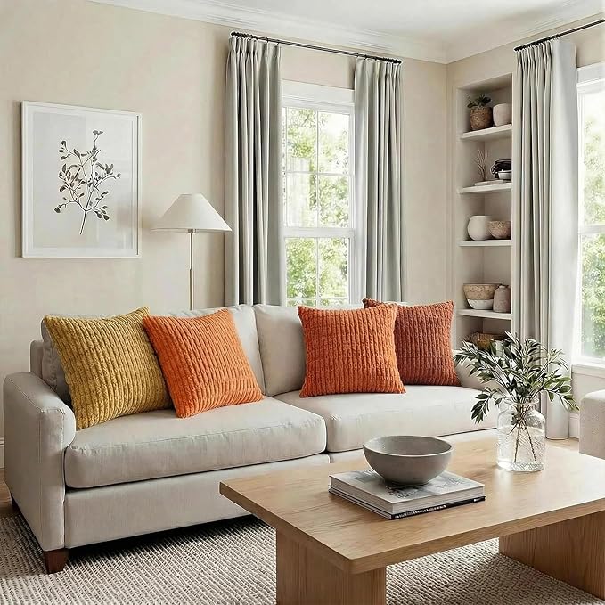 Fancy Homi 4 Packs Decorative Throw Pillow Covers for Living Room Couch Bed, Modern Farmhouse Boho Home Décor Accent Cushion Case, 14" x 14" (Pack of 4), Burnt Orange Series